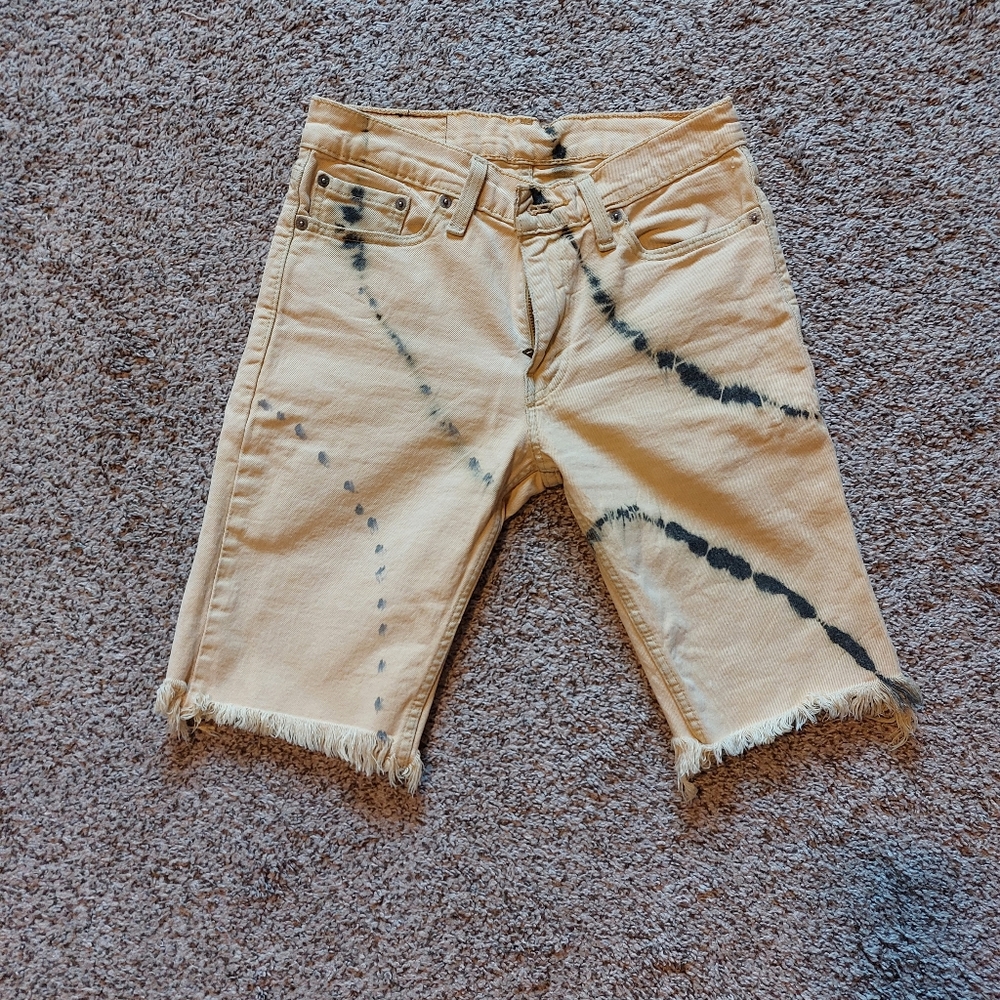 Levis 511 Slim Cut Off Denim Shorts Yellow Black Tie Dye Men’s Size 29